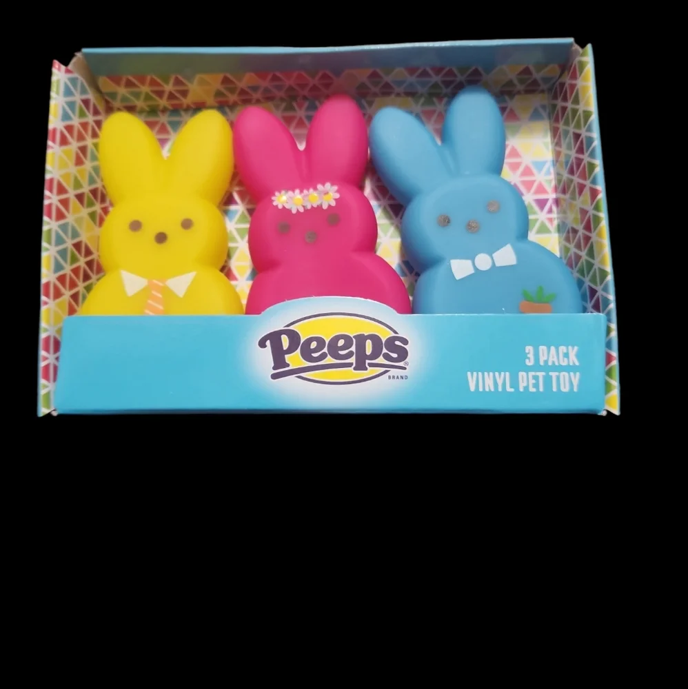 New Peeps Dress Up Bunnies 3 Pack Vinyl Pet Toys With Squeakers